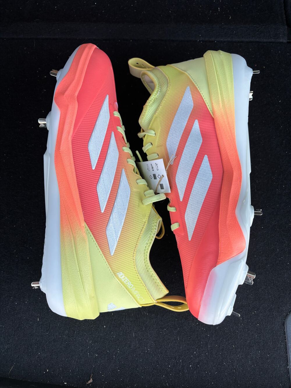 Adidas Adizero Impact 2.0 Yellow/Peach Metal Baseball Cleats KI0555, Men’s 12.5